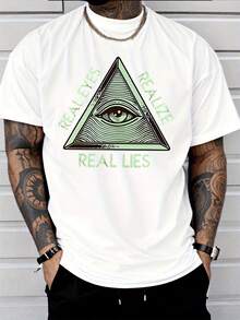 Camiseta de manga corta para hombre, estilo casual y moderno, con gráfico del Ojo que Todo lo Ve en forma de triángulo, "Real Eyes Realize Real Lies", estilo urbano, para adultos, ropa casual masculina. - Blanco - Ver 7
