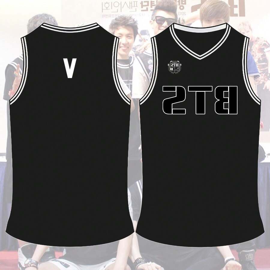 K-Pop BTSS V Basketball Jersey For Men And Women V Top Tee T-Shirt, Retro World Tour 2026 Merch Gifts, Bangtan Come Back Basketball Jersey Tee Gift, Elegant Party Men And Women's Tee, Ideal For Travel, Home Wear, Parties & Casual Wear For Adults, Elegant & Fashionable Clothing | Playful Graphic Tee | Nontransparent Material - V - 查看 1