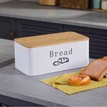 Reusable Iron Bread Box With Bamboo-Like Lid - Black Square Kitchen Storage Container, Bread Keeper For Freshness, Bread & Pastry Display Case, Durable Flip-Top Pantry Organizer (Label-Friendly Surface) - White - View 2