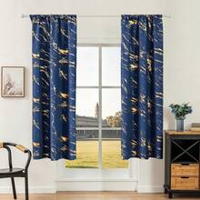 1pc/2pcs Gold Printed Blackout Curtains/Gold Marble Texture Printed Curtains, Top Rod Pocket Design, Blackout Lining, Privacy Protection 100% Blackout Lightweight Curtains For Living Room, Bedroom, Study, Navy Blue Blue Curtains - Royal Blue - View 27