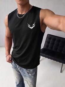 ZYNTH BALENO Men's Fashionable Smiling Face Print Tank Top, Essential For Summer Sports - Black - View 4