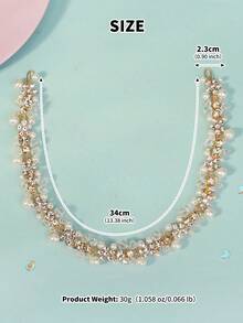 1 pieza Tocado nupcial de perlas y cristales dorados, corona de boda elegante con strass, accesorio para el cabello de boda con strass brillante - Dorado - Ver 8