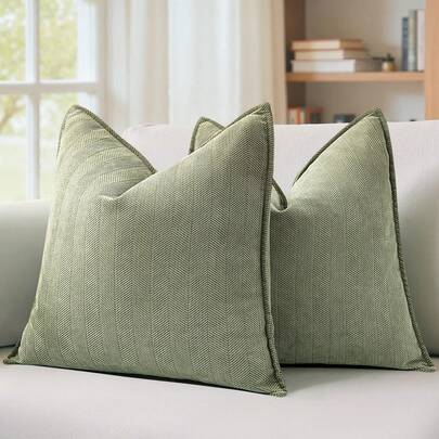 Pack Of 2 Sage Green Decorative Pillow Covers 18x18 Inch Soft Luxurious Couch Throw Pillows Farmhouse Cushion Covers With Elegant Design For Sofa Bedroom Living Room Spring Home Decor