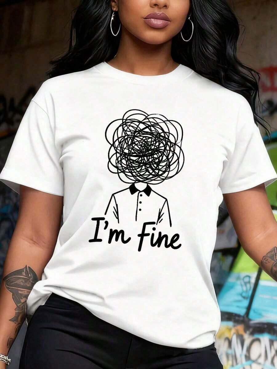 Sudadera Casual de Cuello Redondo para Mujer con Estampado "I'm Fine-1Pure-Cotton" - Blanco 2 - Ver 1