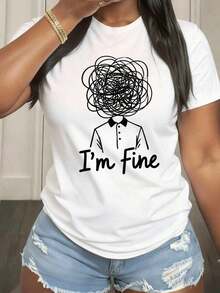 Sudadera Casual de Cuello Redondo para Mujer con Estampado "I'm Fine-1Pure-Cotton" - Blanco 2 - Ver 3