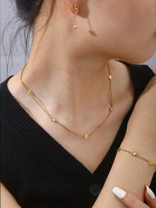 TONSI 1 set/pièce Ensemble de bijoux vintage minimaliste à la mode style Y2K, plaqué or 18 carats en acier inoxydable avec fleur de trèfle incrusté. Bracelet, collier, boucles d'oreilles. Convient pour le trajet quotidien, les sorties, les vacances d'été pour les femmes. - Doré - Voir 10