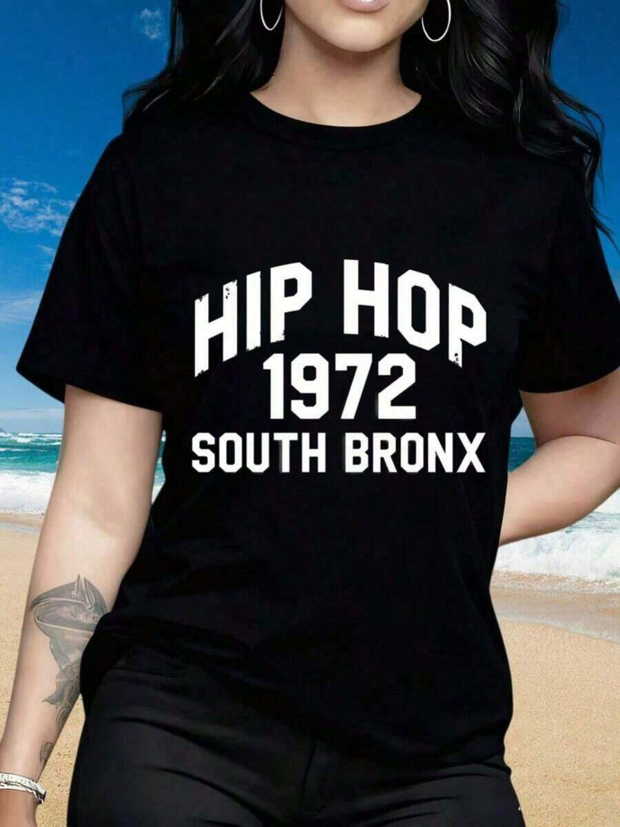 conjuntos de mujer2026Camiseta Casual de Mujer con Cuello Redondo y Manga Corta Estampada Estilo Streetwear Camiseta de Mujer Hip Hop Diseño 1972 South Bronx Ropa de Playa de Verano Regalo para Amantes de la Música y Entusiastas de la Moda Adecuado para Fiestas de Navidad, Actividades Deportivas, Fiestas de Vacaciones, Salidas, Deportes y Otros Regalos Festivos ( ) Camiseta de Algodón Antiarrugas para Mujer, Camisetas Frescas - Negro - Ver 1