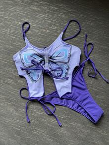 Nuevo bikini de dos piezas estilo mariposa, fresco y moderno. - Morado - Ver 8
