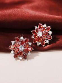 1 paire de boucles d'oreilles à tige en zircone cubique exquises, convenant comme cadeau de la Saint-Valentin, pour le mariage, les fiançailles, l'anniversaire, les accessoires de fête pour femmes - Argent - Voir 6