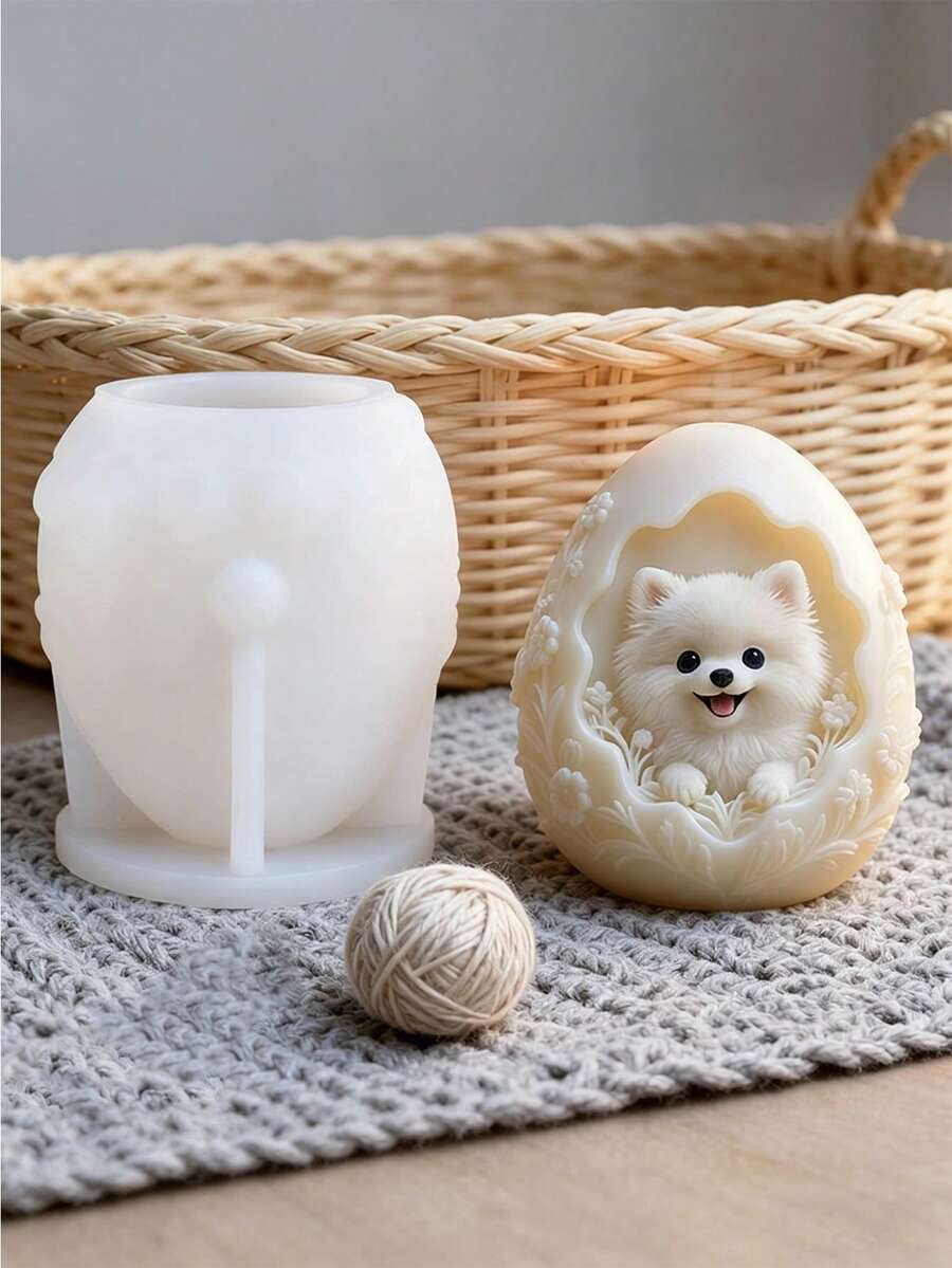 1个可爱博美幼犬硅胶模具,狗狗装饰模具,用于制作手工香薰蜡烛和宠物主题房间装饰,送给爱狗人士的礼物 - 白色 - 查看 1