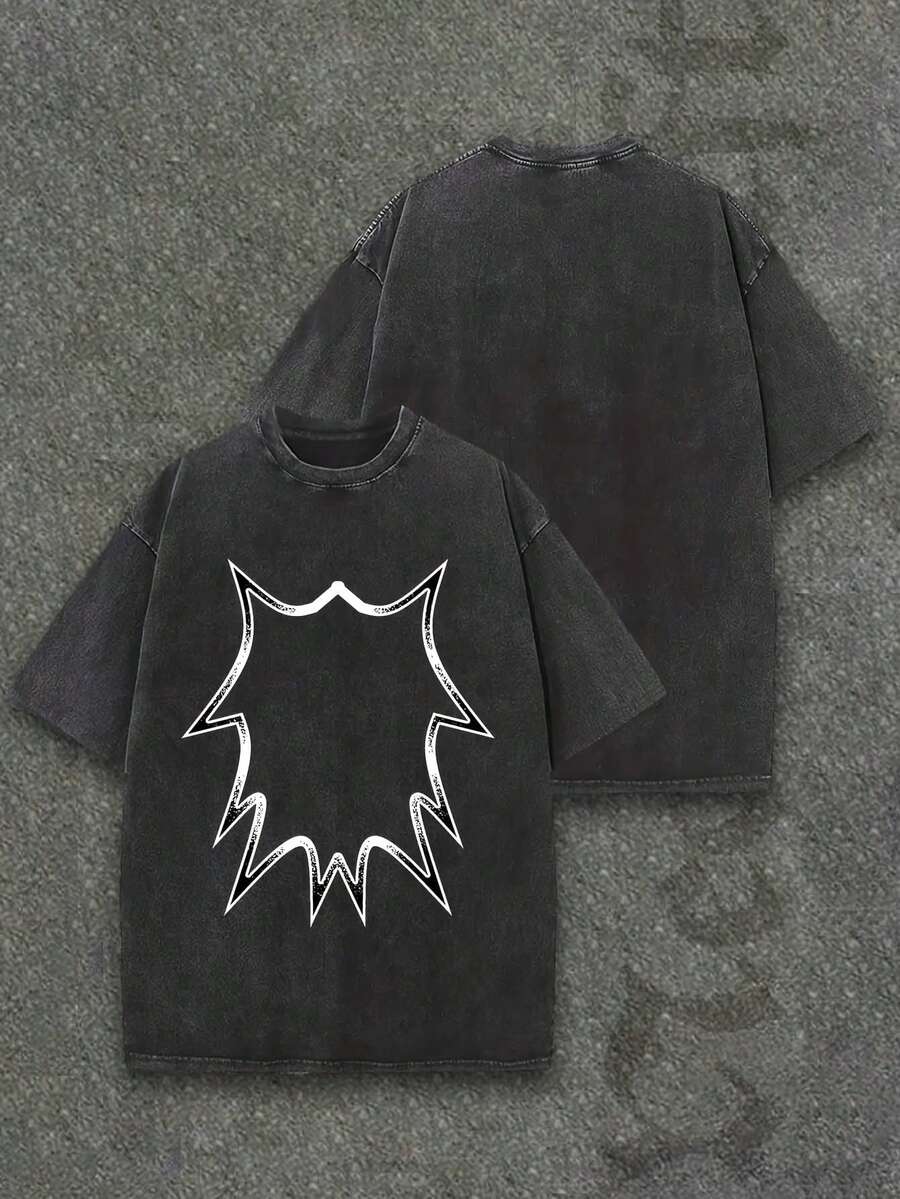 Camiseta casual vintage cómoda y lavada para mujer, camiseta de manga corta con cuello redondo,% algodón lavado y versátil para hombre, adecuada para uso diario y atuendos de, estilo unisex. - Negro - Ver 1