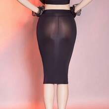 Falda Midi de satén transparente para mujer, falda Sexy ajustada elástica, falda ajustada a la cadera, ropa ajustada a la cadera, ropa para discoteca Dacne - Negro - Ver 1