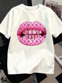 Camiseta Manfinity Dauomo Y2K Retro Big Mouth American High Street Cool Para Hombres - Blanco - Ver 7