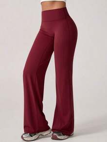 TimeOff 1 pieza Pantalones deportivos de cintura elástica con estampado de letras, de pierna recta y ancha, con efecto de elevación en forma de V, de estilo minimalista para mujer, para primavera - Burdeos - Ver 10