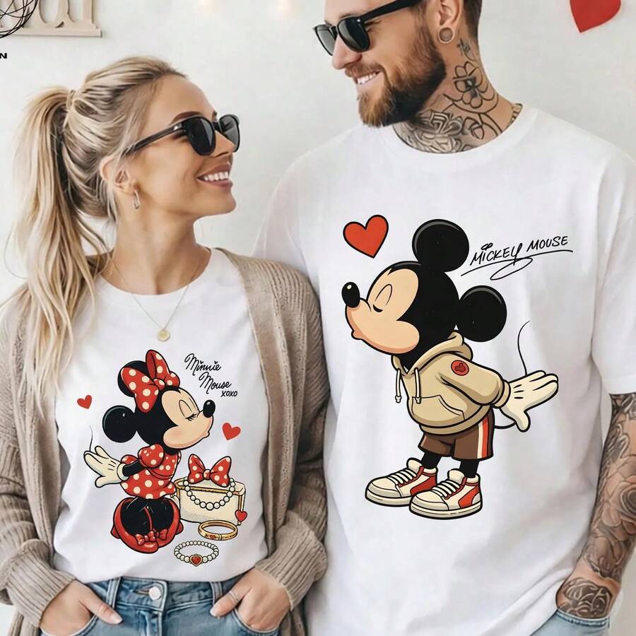 Mickey And Minnie Couple T-Shirt, Lovers Matching Tee, Disney Family Shirt, Disneyland Honeymoon Shirt  Disney Oversized T-Shirt - Áo thun nam - Xem 1
