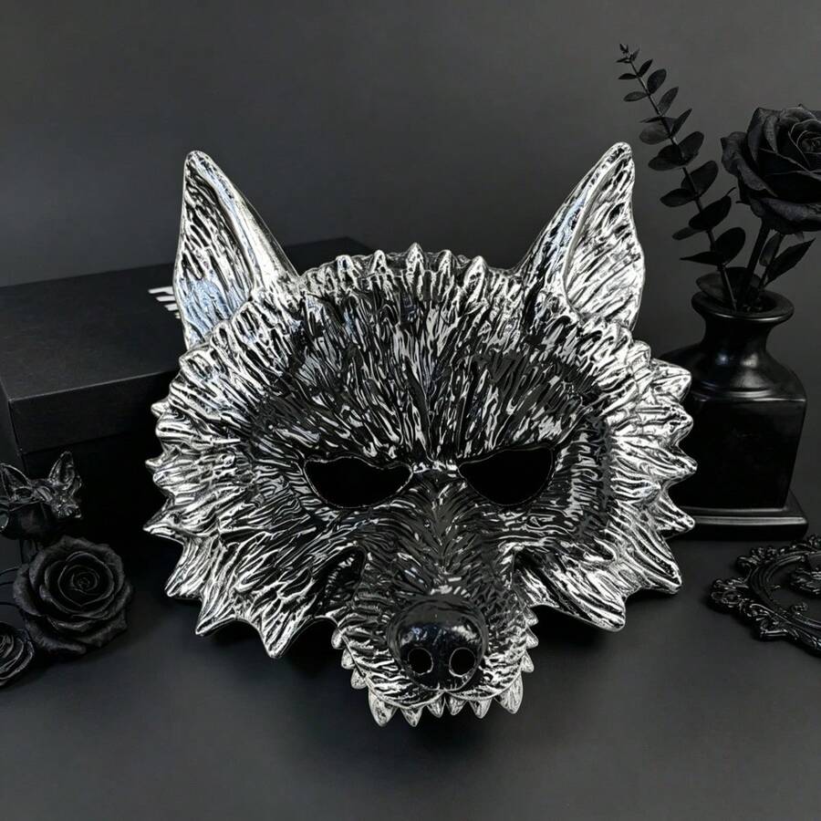 2 chiếc mặt nạ đầu sói bạc cổ điển phong cách Punk tối màu, mặt nạ nửa mặt hóa trang người sói Halloween, phụ kiện tạo không khí tiệc tùng, khiêu vũ - Nhiều màu - Xem 1