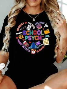 Camiseta de Psicólogo Escolar para Profesionales de la Psicología Escolar con Diseño Colorido que Incluye Referencias, Sentimientos, Reuniones, Informes, Solicitudes de Padres, Fechas Límite de Datos e Iconos Educativos. 180 gramos. Para el Hogar, Aire Libre, Regalo para el Día de San Valentín o Fiestas. - Negro - Ver 7
