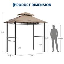 Home Outdoor 8x5 Ft BBQ Grill Gazebo With Double Roof, Grill Shelter With 2 Side Shelves & Tool Hooks, Weather-Resistant Patio Shelter For Backyard Cooking - Khaki - View 3