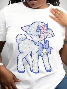 Kawaii Lamb T-Shirt, Baby Lamb T-Shirt, Farm T-Shirt, 4H Lamb T-Shirt, Pastel Gothic Aesthetic T-Shirt, Kitschy Lamb, Mid-Century Anthropomorphic - 白色 - 查看 6