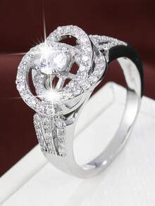 1pc Delicate Floral Line Design Cubic Zirconia Inlaid Women Ring - Multicolor - View 13