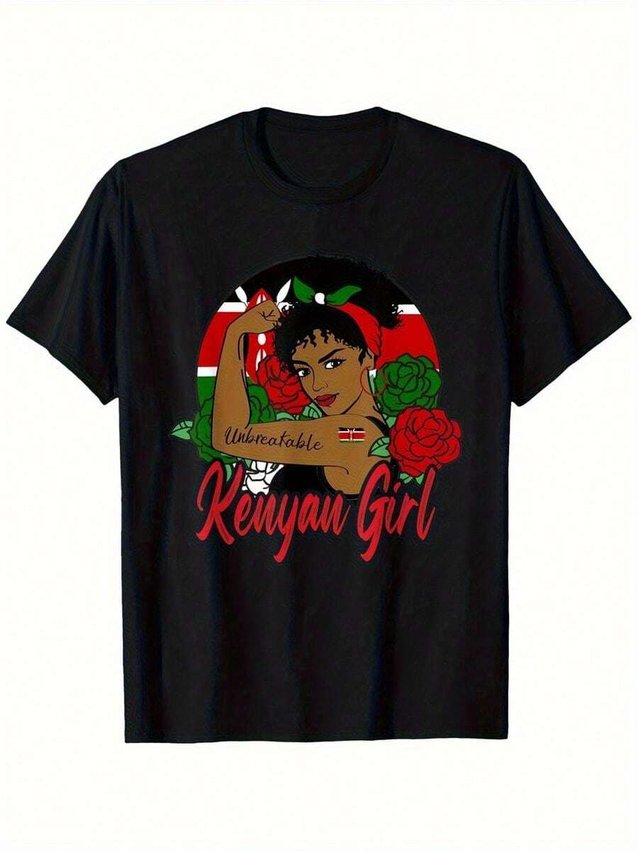 Camiseta de hombre con dise?o de la bandera de Kenia - un dise?o duradero para kenianos, con cuello redondo negro, mangas cortas, transpirable y que absorbe la humedad, adecuada para deportes y uso ca - Negro - Ver 1