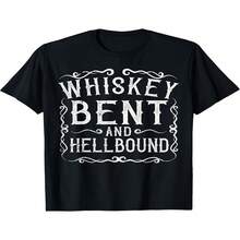 Camiseta exclusiva para el Día de la Independencia/Día del Padre con dise?o de Whisky Bends & Hell Trip. Camiseta de regalo para motociclistas y amantes del whisky bourbon. Camiseta unisex de manga corta estampada para verano de 2025. Algodón puro de 220 g. - Negro - Ver 1