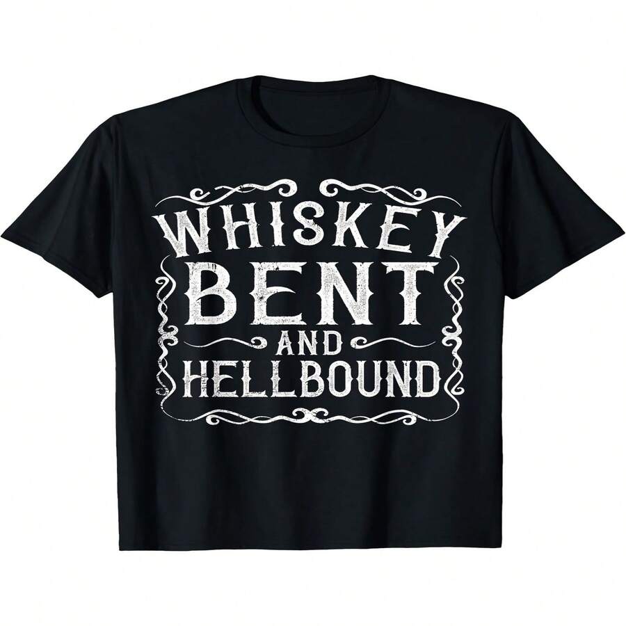 Camiseta exclusiva para el Día de la Independencia/Día del Padre con dise?o de Whisky Bends & Hell Trip. Camiseta de regalo para motociclistas y amantes del whisky bourbon. Camiseta unisex de manga corta estampada para verano de 2025. Algodón puro de 220 g. - Negro - Ver 1