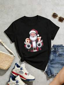 Camiseta de manga corta con cuello redondo suave y casual de verano para mujer, Feliz Navidad, 67, Ropa casual navideña, Ropa de fiesta, Tops navideños para mujer, Tops para salir, Vintage, Generación Z, Tops, Curvas, Ropa Y2K, Algodón, Italia, Grecia, Tops de mujer, Tops bonitos, Camisetas gráficas, Conjuntos de primavera, Estilo callejero americano, Casual deportivo, Estilo unisex, Estilo casual urbano, Casual, Jersey, Camisetas holgadas, Ropa urbana retro, Estilo de los 90, Estilo de los 2000, Subcultura, Estilo europeo, Tops negros, Tops blancos, Conjuntos de fiesta de los 90. Blanco - Negro - Ver 3