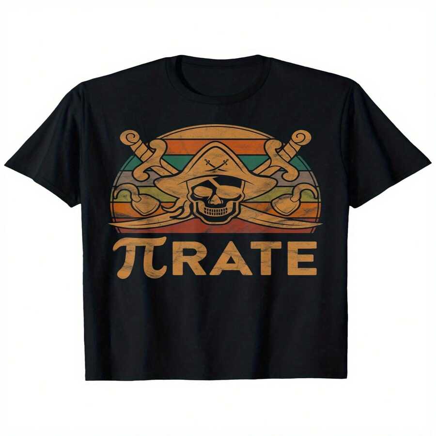 Camiseta exclusiva para el Día de la Independencia/Día del Padre con dise?o divertido del Día de Pi - Camiseta retro con gráfico de profesor de matemáticas pirata/otaku con símbolo de Pi, calavera y cruz - Camiseta 100% casual para hombre y mujer - Tallas S-XXXL - Negro - Ver 1