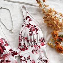Vacation Spaghetti Strap V-Neck Hollow-Out Backless Floral Print Dress,Summer Dresses For Women - Burdeos - Ver 6