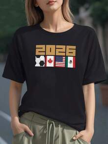 Bandera de Canadá Estados Unidos y México junto a un balón formando el número 2026 simbolizando la unión futbolística norteamericana camiseta para mujer 100% algodón - Negro - Ver 6
