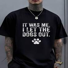 Diversión exclusiva con decoración para el Día de la Independencia y el Día del Padre: ?Dejé salir al perro! Camiseta para amantes de los perros, estampado blanco desgastado, camiseta informal negra de tejido grueso, manga corta, cuello redondo, adecuada para uso casual masculino, paseos con el perro, agradable para la piel, cálida, colores resistentes, adecuada para citas y uso diario en pareja. - Negro - Ver 1