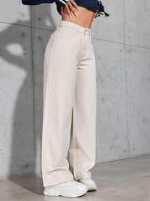 Jeans de mezclilla casuales y diarios de color liso para mujeres - Albaricoque - Ver 4