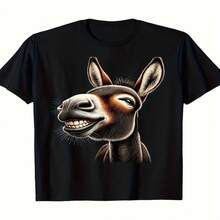 Camiseta unisex de algodón 100% con estampado de burro, 220 g, ideal para el Día de la Independencia o el Día del Padre. Dise?o retro divertido de burro, manga corta, cuello redondo, estilo casual. Lavable a máquina, apta para todas las estaciones. - Negro - Ver 1