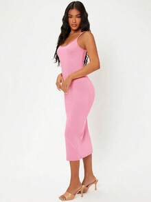 BASICS Vestido casual de cóctel ceñido de tirantes lisos para cena y citas - Rosa - Ver 6