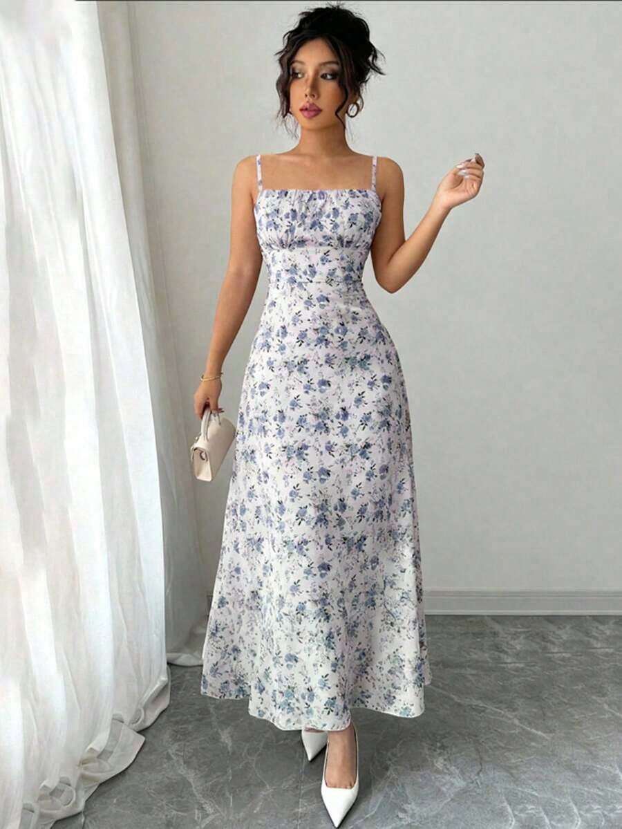 Vestido floral elegante, verano - Morado Violeta - Ver 1