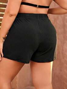 Fondo De Baño De Bolsillo Con Corbata De Cintura Ajustable Para Mujeres De Talla Grande - Negro - Ver 2