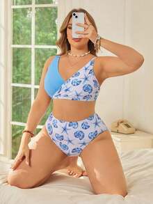 Conjunto de bikini con estampado tropical para la playa de verano en tallas grandes - Multicolor - Ver 1