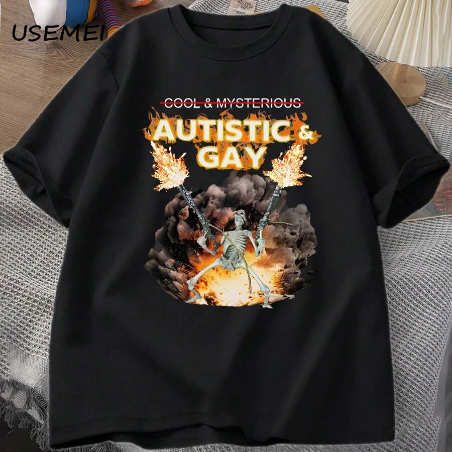 Camiseta con explosión de esqueleto autista y Gay, camiseta con esqueleto desenganchado, Meme para autismo, camisetas gráficas de manga corta de algodón, ropa de calle - forma - Ver 1