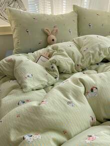 Bộ 3 món ga giường in họa tiết tươi mới bằng polyester, có thể giặt được, phù hợp cho ký túc xá nam và nữ, bao gồm 1 vỏ chăn và 2 vỏ gối (không kèm ruột) - Nhiều màu - Xem 7