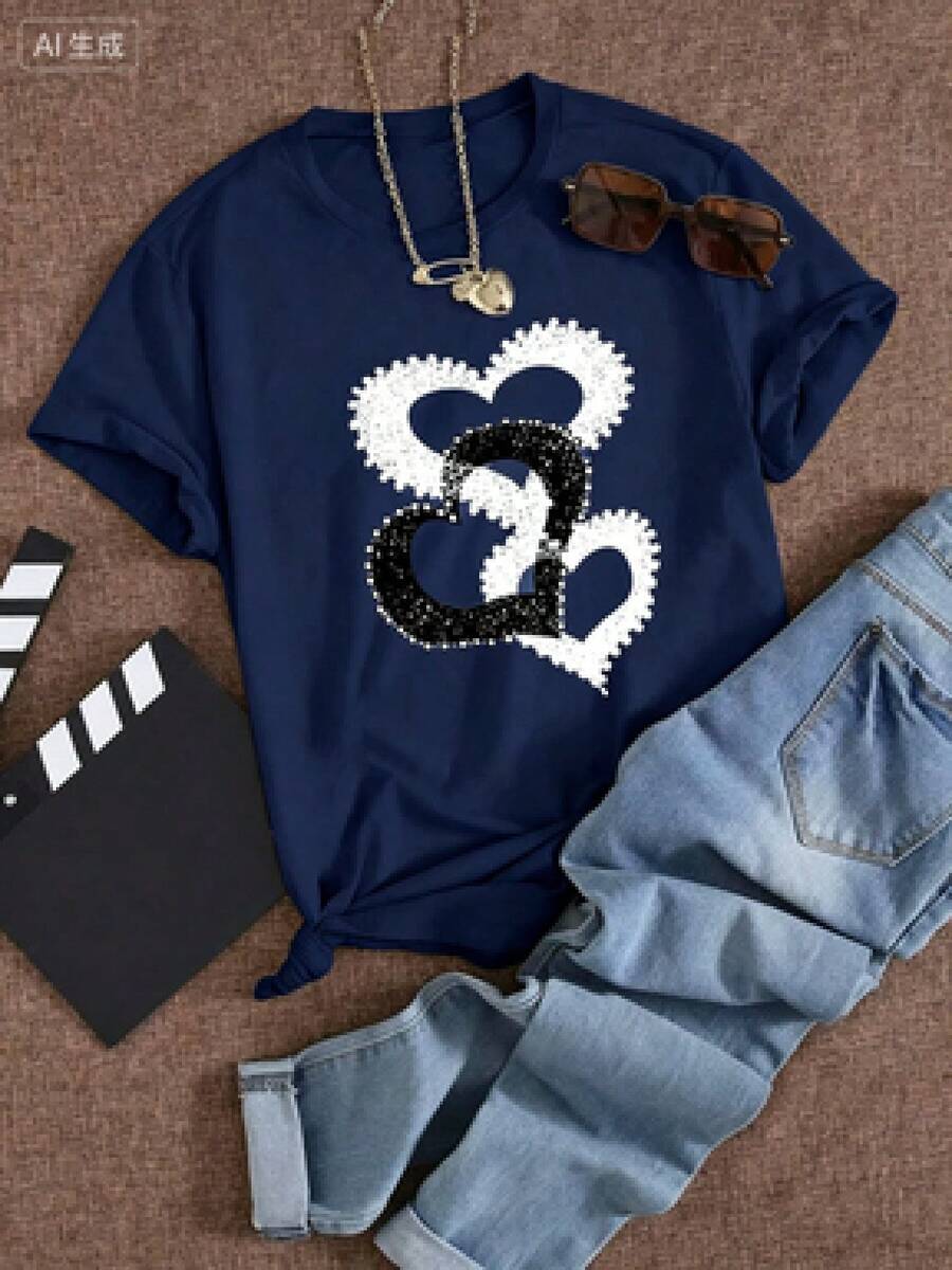 Camisetas estampadas de cuello redondo para verano (los pantalones son solo sugerencias de estilo) son holgadas y no realzan la figura, y el tejido es delgado y no abulta. Confeccionado con telas suaves, transpirables y amigables con la piel, ofrece comodidad en la parte superior del cuerpo y evita la sensación de sudoración, con un diseño de estampado clásico y sencillo, adecuado para el uso diario, ir de compras y para el tiempo libre, con los mismos modelos básicos y versátiles para hombres y mujeres, muy adecuado para ocasiones como el Día del Trabajo y el Día de la Independencia de México, y fácil de usar durante todo el año. - Azul Marino - Ver 1