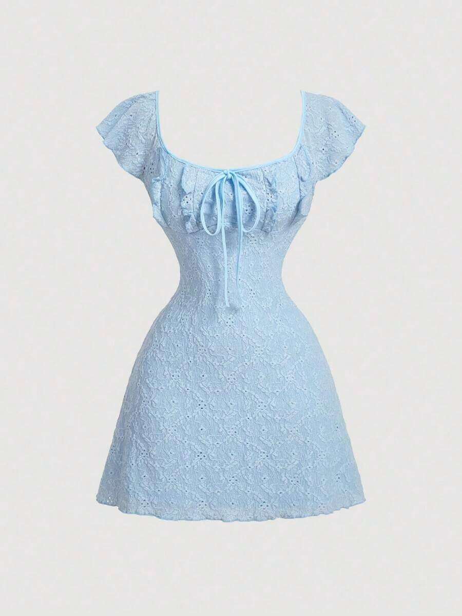 Vestido mini minimalista de unicolor para mujer - Azul 2 - Ver 1