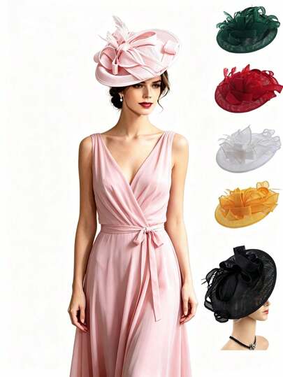 1pc New Exaggerated Kentucky Derby Fascinator Hat For Women 1920s 50s Headwear Big Derby Pillbox Church Hat Bow Feather Bride Wedding Tea Party Accessories Hat Customs Hat