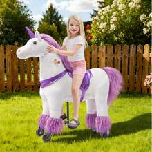 Mechanical Walking Plush Ride-On Horse Toy, Battery-Free No Power Needed; Medium For Ages 4–9 (Max 165 LBS), Large For Ages 7 To Adult (Max 187 LBS) - Purple - View 9