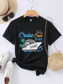 Camiseta Personalizable con Patrón de Barco de Carnaval 2025 y el Texto que Desees, 100% Algodón, Diseño de Nombre Personalizado DIY - Negro - Ver 6