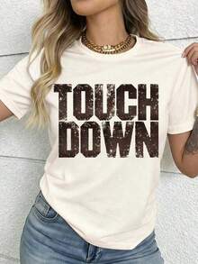 Camiseta con Estampado de Juego de Fútbol Americano para Temporada de Descenso, Camiseta Casual de Manga Corta con Cuello Redondo para Mujer, Ropa de Otoño para Mujer - Estilo - Ver 7