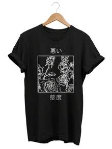 Camiseta japonesa Black Roses, estilo urbano y moderno. Camiseta unisex de algodón puro de 220 g, ideal para todas las estaciones, apta tanto para hombres como para mujeres. Tejido duradero de alta calidad, suave al tacto y de larga duración. Prenda transpirable, ideal para el otoño y las vacaciones. - Negro - Ver 1