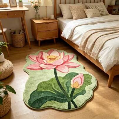 1pc Lotus Shaped Decorative Floor Mat, Carpet For Bedroom, Living Room, Home Decor, Washable