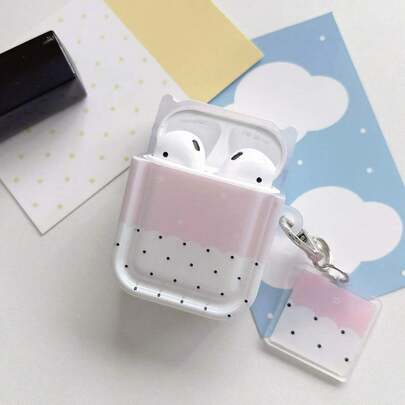 1pc New Contrast Color Pink & White Polka Dot Korean Cute Square Hanging Strap Suitable For AirPods Pro 3, New 3, Pro 1/2, 2 Earphone Case, Fashionable Niche Minimalist Design