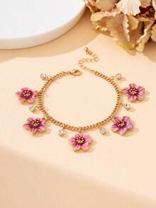 1 pieza de tobillera de flores de 5 piezas con estampado de teñido anudado degradado de estilo retro y elegante, adecuada para vacaciones, viajes, citas, uso diario, joyería de mujer - flores - Ver 2